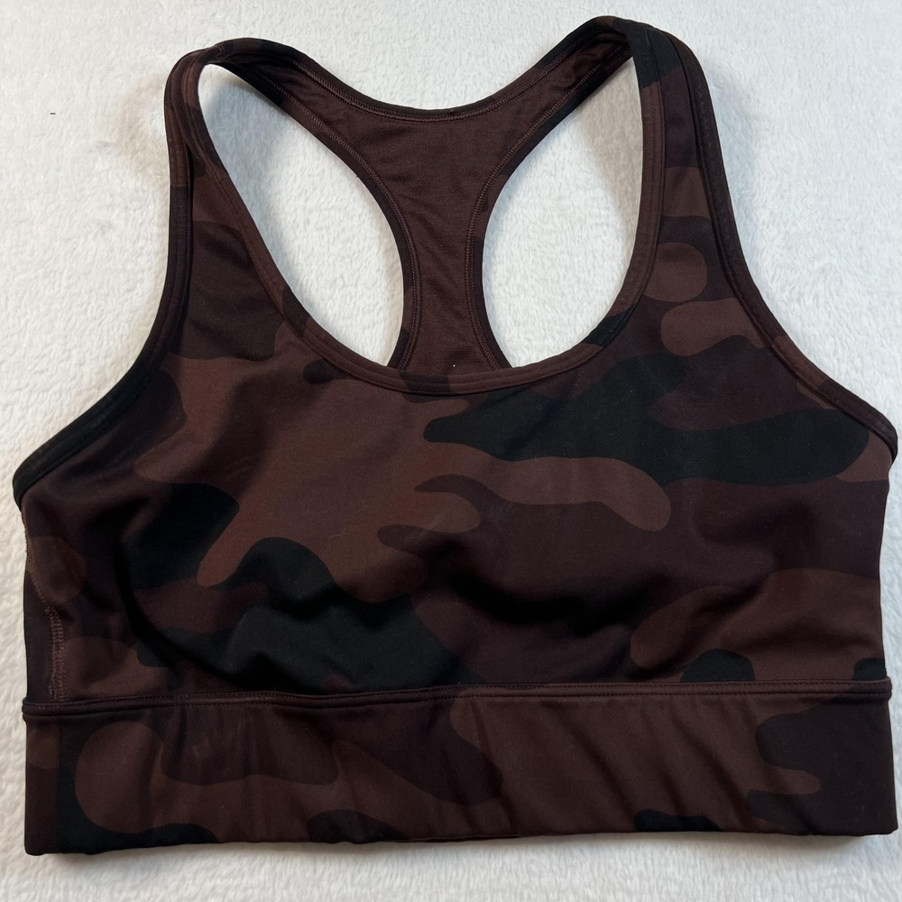GapFit Sports Bra Womens Small Brown Camo Racerback Recycled Power Gym Yoga